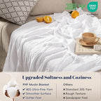 PHF 100% Cotton Muslin Throw XL Blanket Large 50" x 70", 4-Layer Lightweight Gauze Throw, Breathable Cloud-Soft Minimalist Blanket for Bed, Couch, Camping & Baby, White, Ideal Gift