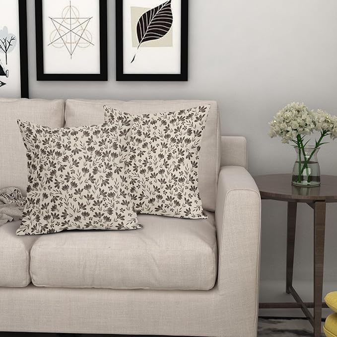 Dark Brown Floral Pillow Covers 16x16 Set of 2 Vintage Rustic Old Style Cute Small Flower Print Decorative Outdoor Pillowcases Farmhouse Throw Cushion Case Decor for Couch Sofa Bed
