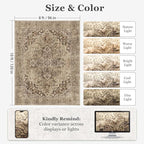 8x10 Brown Medallion Rugs for Living Room, Vintage Transitional Washable Large Rug for Bedroom Under Bed, Low Pile Thin Soft Carpet Rugs for Dining Room Office, Earth Tone Taupe Brown Black
