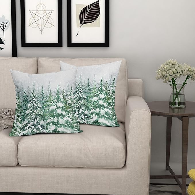 Kawani Green Pine Tree Pillow Covers 20X20 Inch Winter Forest Snowflake Decorative Pillow Cases Set of 2 Christmas Holiday Throw Pillows for Cushion Sofa Couch Outdoor