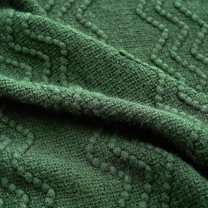 MIULEE Dark Green Knitted Throw Blanket for Couch Boho Textured Cozy Woven Blanket with Tassels for Sofa Chair Bed Living Room Acrylic Wave Pattern 60"x80"