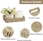 Bathroom Vanity Tray, Seagrass Narrow Counter Tray with Handles, Decorative Woven Organizer Trays for Toilet Tank, Shelves, Farmhouse Hand Towels Basket Holder for Storage, Natural (Small)