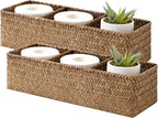 StorageWorks Toilet Paper Basket for Back of Toliet， Bathroom Basket with 3 Enlarged Compartments, Seagrass Toilet Paper Storage Baskets, 16½"x 5½"x 5½", Brown, 2-Pack