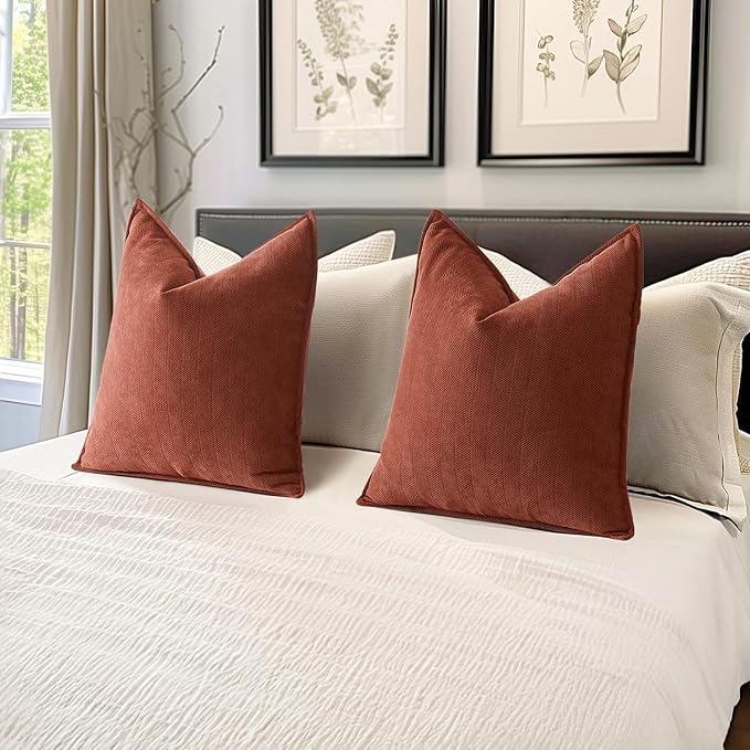 MIULEE Pack of 2 Rust Decorative Pillow Covers 18x18 Inch Soft Chenille Luxurious Couch Throw Pillows Farmhouse Cushion Covers with Elegant Design for Sofa Bedroom Living Room Home Decor