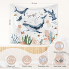 WARDOS Whales Ocean Animal Tapestry, Shark Whale Beach Tapestry Wall Decor, Kids Room Wall Decor, Ocean Sea Animals Wall Blanket Decor for Toddler Kids Nursery Bedroom Playroom, 50x60 Inch