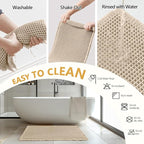 MIULEE Set of 2 Waffle Bathroom Rugs, Boho Bath Rugs Non Slip Washable, Super Absorbent Bath Mats, Ultra Soft Rubber Backed Shower Mats for Bathroom Floor, Tub, Pale Beige, 17"x24"+18"x30"