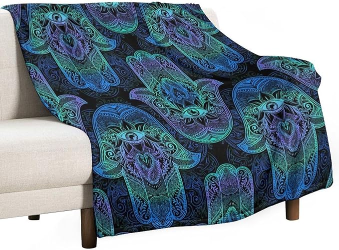 Boho Hamsa Throw Blanket Fatima Hand Bohemian Retro Mandala Blanket for Sofa Bed Couch Chair Or Dorm 30"x40"