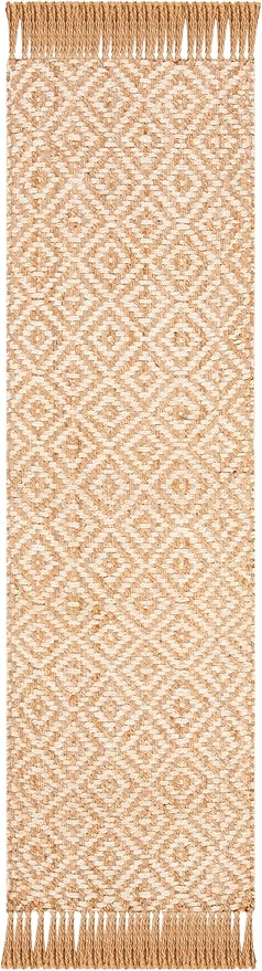 SAFAVIEH Natural Fiber Collection Runner Rug - 2'3" x 8', Ivory & Natural, Handmade Boho Diamond Tassel Jute, Ideal for High Traffic Areas in Living Room, Bedroom (NF266A)
