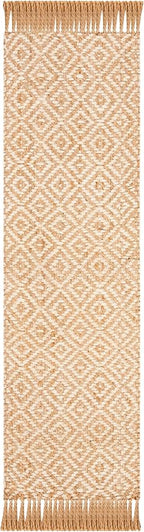 SAFAVIEH Natural Fiber Collection Runner Rug - 2'3" x 8', Ivory & Natural, Handmade Boho Diamond Tassel Jute, Ideal for High Traffic Areas in Living Room, Bedroom (NF266A)