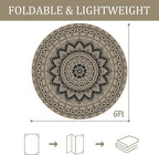 Outdoor Round Rug 6ft, Easy Jute Rug Washable Indoor Outdoor Patio Rug, Non Slip Round Area Rug Farmhouse Front Door Mat,Boho Lightweight Carpet for Backyard Patio Entry(Black, 6 Ft)