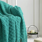 CREVENT Boho Crochet Throw Blanket for Couch Sofa Chair Bed Decoration, Gift Idea for Girlfriend Mom Birthday, Soft Warm Cozy Light Weight for Spring Summer (50''X60'' Aqua Blue/Teal)
