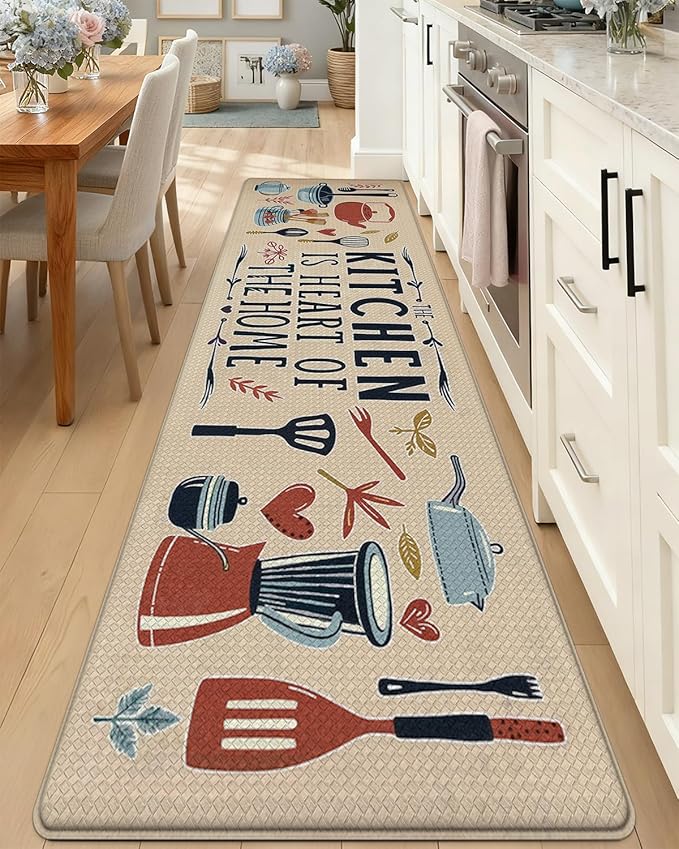 DEXI Kitchen Mats for Floor, 23x86, Cushioned Standing Mat Anti Fatigue, Wide Waterproof Comfort Farmhouse Padded for Laundry Room Office, Beige/Black