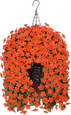 Artificial Fake Hanging Flowers Plants Baskets for Outdoor Outside, Faux Silk Orange Daisy Mums Trailing Vines in Planter Realistic UV Resistant for Balcony Porch Decor