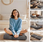 Meditation Floor Pillow 22×22 Inch 1 Pack Large Floor Cushions for Adults Square Tufted Corduroy Floor Pillows for Yoga Living Tatami Room Grey