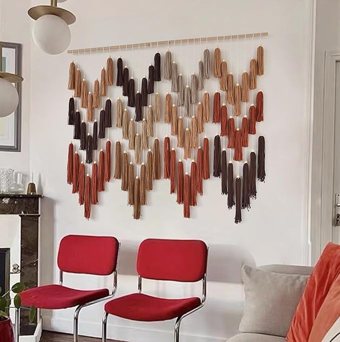 IOWER Macrame Wall Hanging Yarn Boho Wall Decor Wave Tassel Home Wall Aesthetic Living Rooms Bedrooms Offices Geometric Art Chic Home Decor 47" W x 39" L