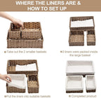 FairyHaus Wicker Baskets for Organizing, Waterproof Rectangle Small Storage Basket for Shelves, Nesting Lined Set of 3, Rustic Brown