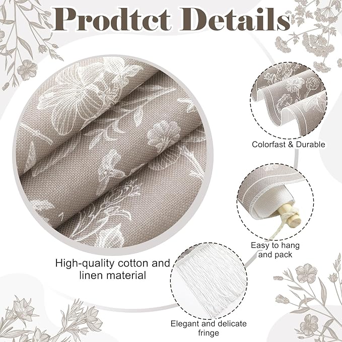 Geetery Vintage Floral Vertical Tapestry Wall Hanging Decor Long Flower Narrow Botanical Fabric Wall Art Hanging Reference Illustrative Tassel Tapestry for Bedroom Living Room Home Decor Gift(Tan)