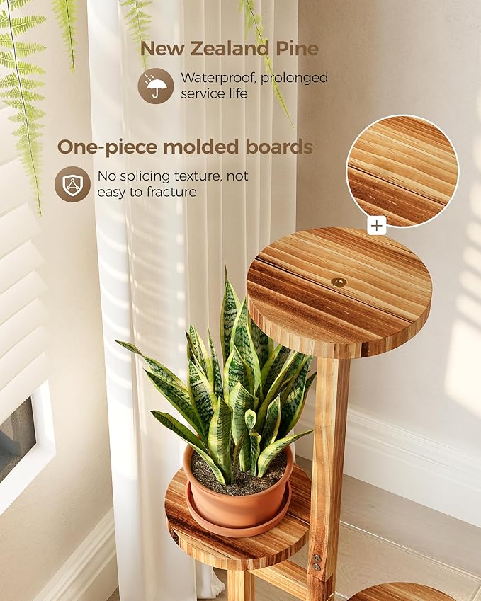 Bamworld Plant Stand Indoor 3 Tier Wood Plant Shelf for Multiple Plants, Tall Corner Plant Stand for Outdoor Round Flower Stand Plant Holder for Living Room Patio Garden Balcony