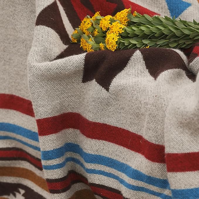 Aztec Throw Blanket with Soft Sherpa Lining, Traditional Southwestern Navajo Tribal Style Warm Throw for Camping, Outdoor, Cozy Boho Blanket for Couch, Sofa, Bed, 60"x80", Stripe Red