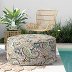 TWELAR Indoor/Outdoor Inflatable Ottoman, Water Repellent Round Foot Rest Ottomans D31 x H14 inch, Portable Footstool for Patio Garden Camping or Home, Paisley Chilli