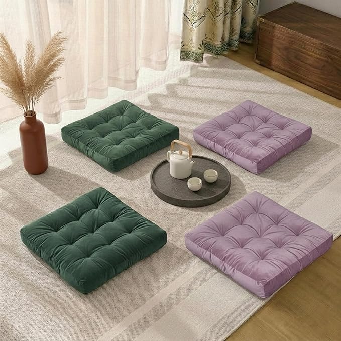 Floor Pillow for Sitting, Large Velvet Floor Seating Cushion for Adults, Tufted Big Pillow for Meditation, Yoga & Living Room, Machine Washable, 22x22 Inch, Lavender