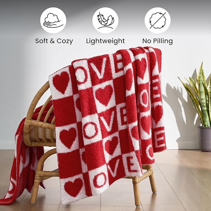 Joiedomi Throw Blanket for Couch Bed Sofa, Knitted Blankets Gifts for Valentine's Day, Cozy Cute Soft Red Throw Home Room Decor Aesthetic for Women Mothers Birthday Gifts 50x60 Inches