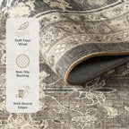 Lessymo Small Area Rugs 2x3 ft, Vintage Brown Machine Washable Rug for Entryway Kitchen Bathroom, Non Slip Low Pile Indoor Door Mat, Distressed Boho Floral Accent Carpet