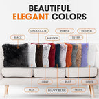 Cheer Collection Throw Pillows for Couch and Bed, Soft Shaggy Throw Pillows with Inserts Included, Cozy Long Hair Faux Fur Pillows - Set of 2-20" x 20" - Navy Blue