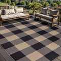 Tangsoo Checkered Easy Jute Rug 5x7 Large Washable Area Rug for Dining Room,Non-Slip Black Grey Indoor Outdoor Rug,Modern Thin Mat Outdoor Carpet for Living Room Bedroom Patio
