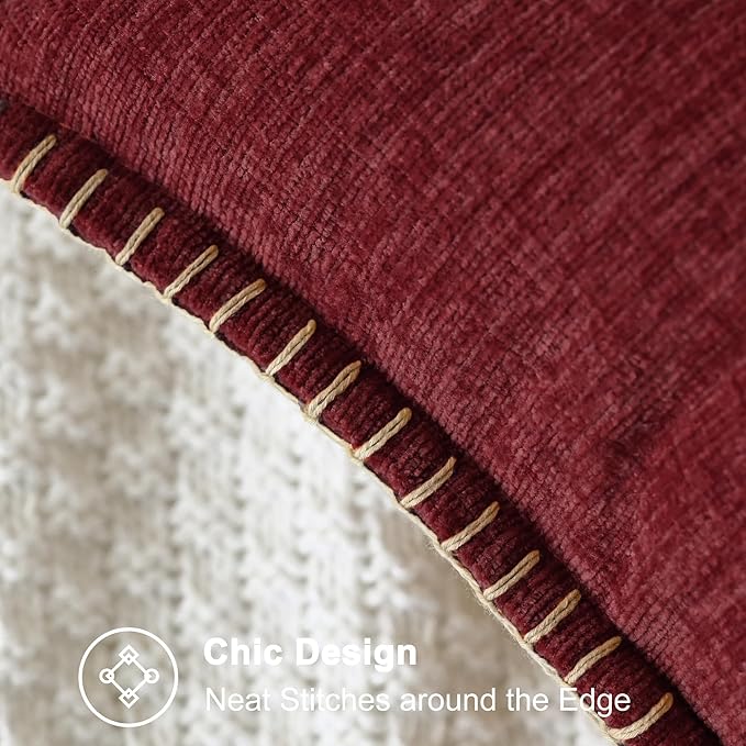 CaliTime Christmas Throw Pillow Covers Decorative 24 X 24 Inches Pack of 2 Cotton Thread Stitching Edges Solid Dyed Soft Chenille Cushion Cases for Couch Sofa Bed Living Room Farmhouse Burgundy