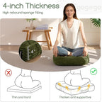 Washable Floor Pillow Cushion for Adults, Meditation Cushion Pillow, Removable Tufted Blended Corduroy Cover, Large Square Floor Sitting for Tatami Living Room or Yoga, 2Pack, Machine Washable