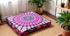 INDIAN CRAFT CASTLE 24" Pink Peacock Mandala Barmeri Large Floor Pillow Cover Cushion Meditation Seating Ottoman Throw Cover Hippie Decorative Zipped Bohemian Pouf Ottoman Pom Pom Cases 24" Square