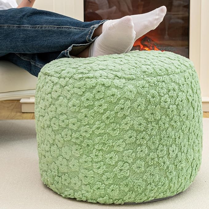 Ottoman Foot Rest Stuffed Round Boho Floor Poof Seating Armchair Ottoman Foot Stool Floor Cushion Bean Bag Pouf 18x18x14 Inch Desert Sage Green