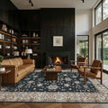 8x10 Area Rugs for Living Room, Large Washable Rug, Black Vintage Boho Rug, Non Slip & Low Pile Faux Wool Carpet for Indoor Dining Room, Bedroom and Farmhouse(Black 8x10ft)