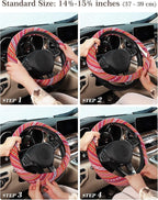 SEG Direct Boho Steering Wheel Cover with Baja Blanket Cloth, Ethnic Style Auto Wheel Cover Made of Coarse Flax, Fits 14 1/2-15 1/4 inches Car Wheel