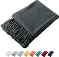 Homiest Decorative Knitted Throw Blanket With Fringe, Lightweight Acrylic Knit, Soft & Cozy Tassel for Couch Sofa Bed (Charcoal Grey, 50 x 60 Inch)