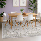 Boho Light Grey Living Room Rug 8x10 - Modern Vintage Eclectic Floral Pastel Neutral Taupe, Washable Low Pile Non-Slip Extra Large Area Rugs for Dining Under Table Bedroom Lounge