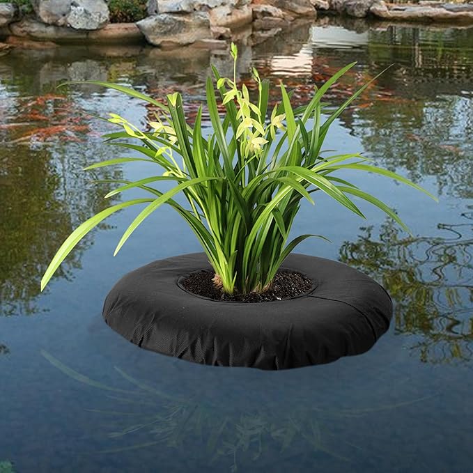 DECOHS 2 Pack Floating Planters for Ponds, 2 Sizes Woven Fabric Floating Pond Plant Baskets, Aquatic Plant Fish Barrier Floating Island for Garden Water Features and Aquascape Decoration