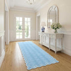 GarveeHome 2x6 Scalloped Washable Runner Rug for Kitchen, Soft Blue Hallway Runner Non Slip Entryway Rug Farmhouse Thin Laundry Mat Stain Resistant Carpet for Bedroom Bathroom Beside Rug