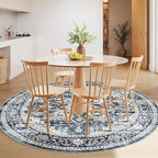 AMADA HOMEFURNISHING Round 5ft Area Rugs, Low-Profile Washable Rug with Non-Slip Backing & Durable Edge Binding, Vintage Rugs for Living Room, Bedroom, Dinning Room