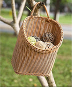 Woven Hanging Wicker Basket for Door, Handmade Rattan Hanging Wall Baskets for Garden Farmhouse Home