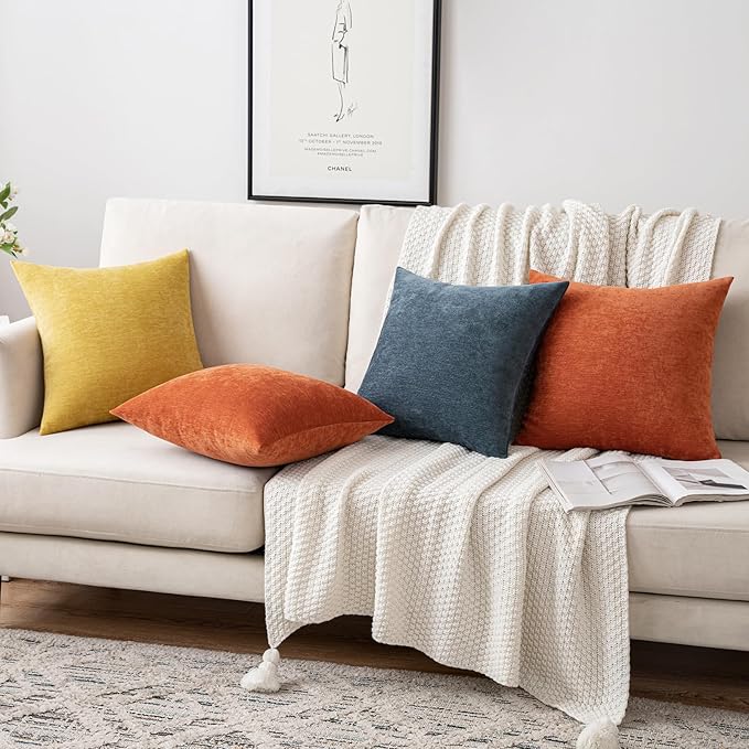 MIULEE Pack of 2 Mustard Yellow Decorative Pillow Covers 20X20 Inch Soft Chenille Couch Spring Throw Pillows Farmhouse Cushion Covers for Home Decor Sofa Bedroom Living Room