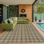 JTJ Plaid Easy Jute Rug 8x10 for Living Room - Green Striped Outdoor Indoor Rug for Dining Room Under Table, Bedroom Under Bed, Non Slip Farmhouse Tartan Aesthetic, Washable Sage Nature Color Decor