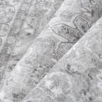 Gray 5x7 Area Rug Washable Vintage Living Room Carpet Bedroom Indoor Non Slip Soft Low Pile Thin Stain Resistant Distressed Accent Throw Rug for Dining Office Nursery