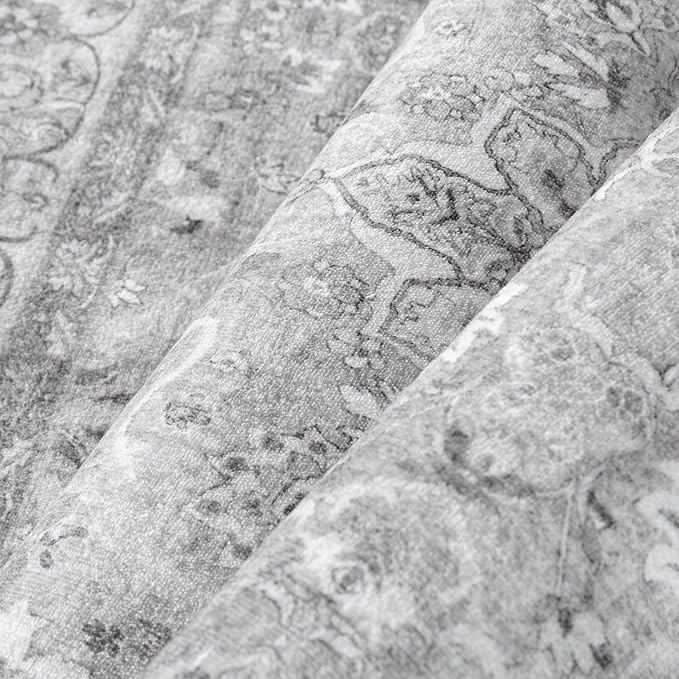 Gray 2x3 Area Rug Entryway Washable Vintage Carpet Door Mat Small Indoor Non Slip Soft Low Pile Thin Stain Resistant Distressed Accent Throw Rug for Kitchen Bathroom Entrance Bedroom