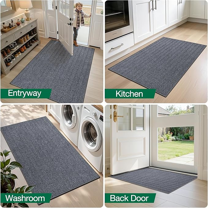 LUMI Ultra Thin Indoor Door Mat for Entrance 32"x48", Non Slip Entryway Mat, Low Profile Doormat, Unique Herringbone Design Carpet for Inside, Patio, Porch, Medium Gray