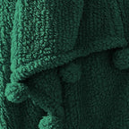HORIMOTE HOME Ultra Soft Sherpa Throw Blanket with Pompom Fringe, Lightweight Plush Boho Throw Blanket for Couch, Sofa, Bedroom,Travel, Christmas Decor, Warm Blanket for Winter, 60"x80", Green