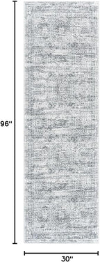 Washable Runner Rug, 2'6" x 8' Non-Slip Kitchen Vintage Foldable Hallway Runners for Entryway, Laundry, Bedroom, Grey