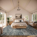 10x14 Area Rugs for Living Room Bedroom, Large Washable Rug, Blue Vintage Retro Boho Rug, Non Slip & Low Pile Faux Wool Thin Carpet for Indoor Dining Room and Kids Room(Blue 10x14ft)