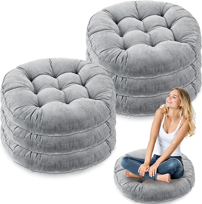 Jerify Floor Pillow Cushions Large Round Square Large Meditation Floor Pillow for Classroom Adult Meditation Picnic Party Seating Learning Daycare School(Round,Light Gray,6 Pcs)